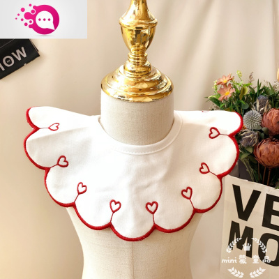 敬平韩版ins风婴儿围嘴加大纯棉公主围兜新生儿口水巾防吐奶宝宝围兜紫色红边心