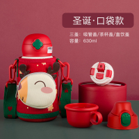 (免费刻字)新款圣诞口袋款杯具熊儿童保温杯带吸管儿童水杯316不锈钢内胆宝宝学饮杯儿童保温壶550mlBEDDYBEAR