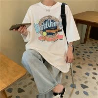 白色T恤女夏季新款韩版宽松大码原宿风网红短袖学生圆领上衣ins潮