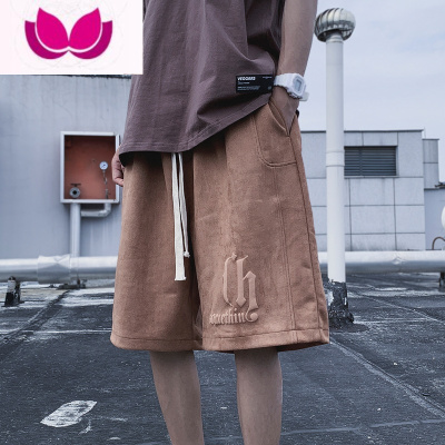 七斓短裤男夏季美式绒抽绳高街休闲五分裤oversize潮宽松裤子