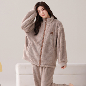 情侣睡衣女款春秋冬季珊瑚绒加厚加绒保暖一男士一女士家居服套装