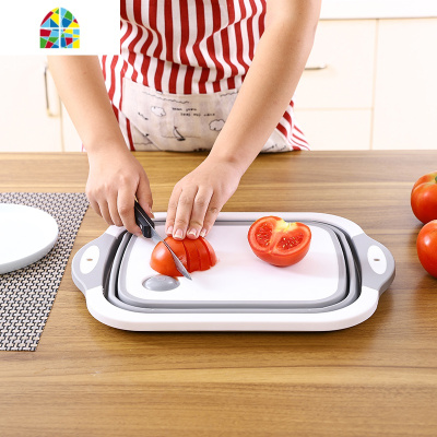 家用折叠洗菜盆菜板厨房水可折叠收纳篮多功能案板 FENGHOU 浅白色.折叠2个装洗菜篮洗菜篮