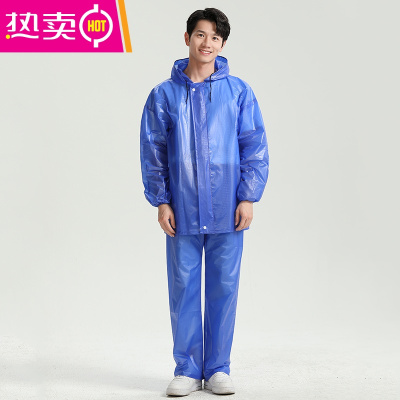 轻薄PVC牛津布分体套装雨衣雨裤户外徒步骑行海胶雨披防雨服斗篷FENGHOU蓝色
