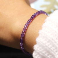 云岭人家纯银简约女款轻奢紫罗兰色乌拉圭天然冰透方珠紫水晶手链送女朋友老婆情人节七夕生日礼物