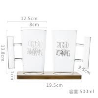 简约玻璃漱口杯套装洗漱杯情侣杯牙缸水杯杯子创意日本透明刷牙杯 三维工匠 黑字+白字两件套+底板