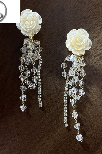 JiMi山茶花水晶耳夹长款流苏蚊香盘无耳洞耳环女个性时尚耳饰2023新款