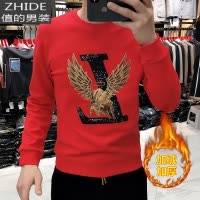 SUNTEK加绒加厚冬季新款卫衣男士修身帅气百搭字母翅膀大金牛刺绣打底衫卫衣