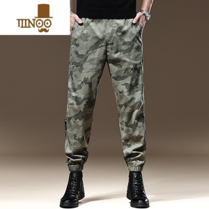 YANXU时尚迷彩工装裤男复古秋季薄款冰丝速干休闲裤男潮牌户外束脚长裤