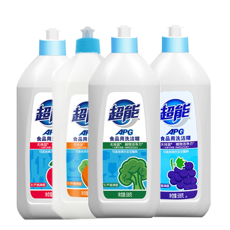 超能APG食品用洗洁精植物洁净去渍不伤手508g*4 芦荟清香多款包装随机发