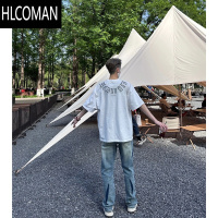 HLCOMAN美式高街创意字母短袖T恤男夏季百搭宽松青春小众休闲小领口上衣