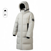 户外情侣长款过膝羽绒服男女同款冬季宽松加厚连帽白鸭绒羽绒外套