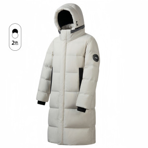 户外情侣长款过膝羽绒服男女同款冬季宽松加厚连帽白鸭绒羽绒外套