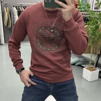 时尚潮牌欧货秋冬新款男士圆领字母卫衣长袖体恤上衣重工烫钻时尚