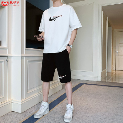 辰好依男大童短袖T恤套装胖男孩12-15岁青少年初中生夏装帅气运动两件套