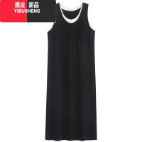 YIBUSHENG圆领假两件连衣裙女季04新款宽松腰垂感无袖背心裙减龄长裙子