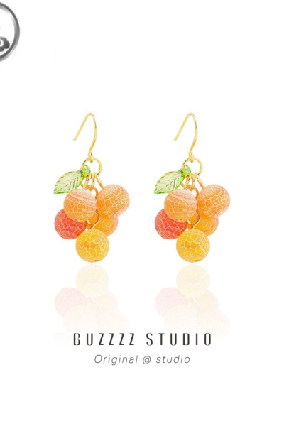 JiMi春夏清新甜美橘子耳环气质橙橙水果个性元气少女耳夹耳钉长款耳饰