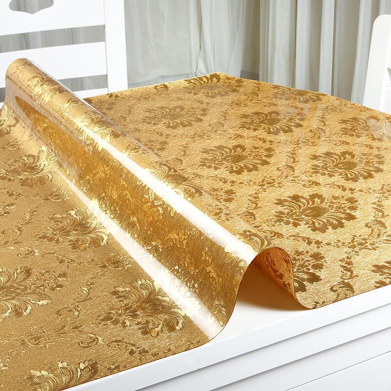 家柏饰(CORATED)北欧金色拉丝印花PVC软玻璃长方形餐桌垫茶几垫桌布防水防油免洗