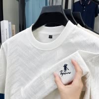 2026夏季新款圆领短袖男T恤提花刺绣小马标休闲透气纯色男士T恤