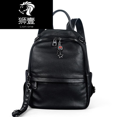 狮壹（Lionone）轻奢品牌双肩包女真皮新款韩版百搭时尚头层牛皮软皮女士包包旅行背包黑色默认颜色