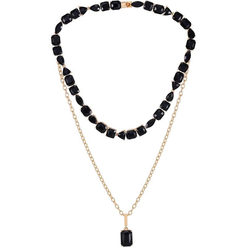 盖尔斯(GUESS)项链多层黑水晶镀金精致优雅时尚饰品