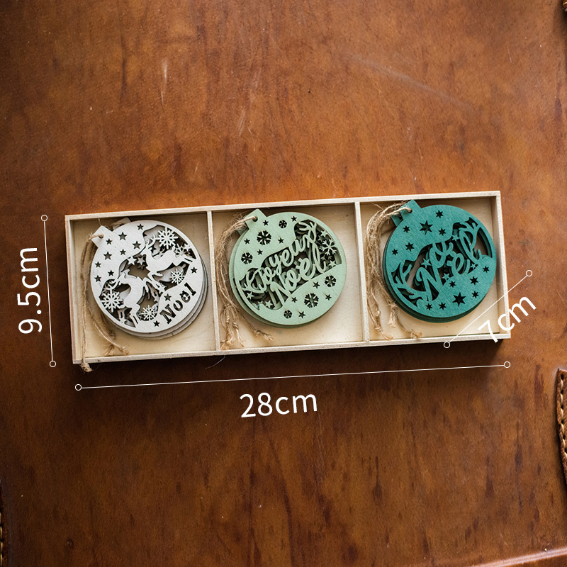 美帮汇圣诞树木片挂饰挂件礼盒精致装饰吊坠圣诞节日气氛派对 蓝雪球