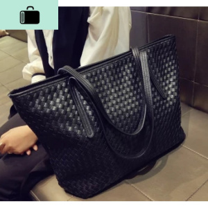 香港女包2020新款时尚女士编织大容量单肩手提包托特包简约大包包NEW LAKE 黑色 黑色