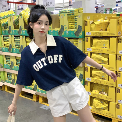 [1折价36.9元,叠加优惠券]唐狮 短袖polo衫女夏季韩版宽松休闲学院字母印花百搭