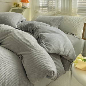 纯色牛奶绒四件套加厚华夫格珊瑚绒床单被套法兰绒床上用品