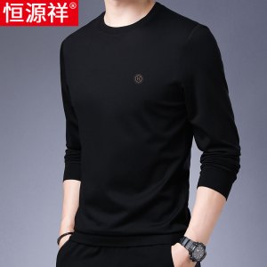 恒源祥春秋薄款男士长袖t恤圆领卫衣打底衫中年男装宽松大码上衣