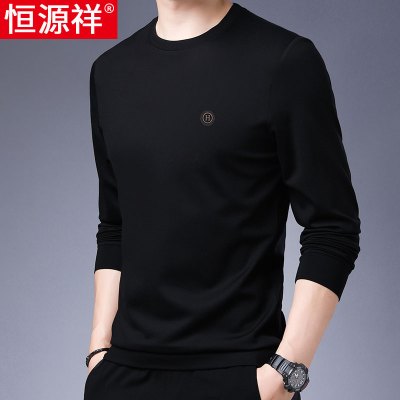 恒源祥春秋薄款男士长袖t恤圆领卫衣打底衫中年男装宽松大码上衣