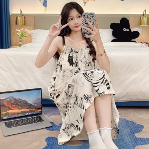 云朵棉自带胸垫吊带睡衣女士夏季新款慵懒风无袖睡裙中长款家居服