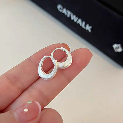 s925银拉丝素圈耳环女轻奢小众简约时尚耳圈耳扣气质个性百搭耳饰送女朋友老婆情人节七夕生日礼物