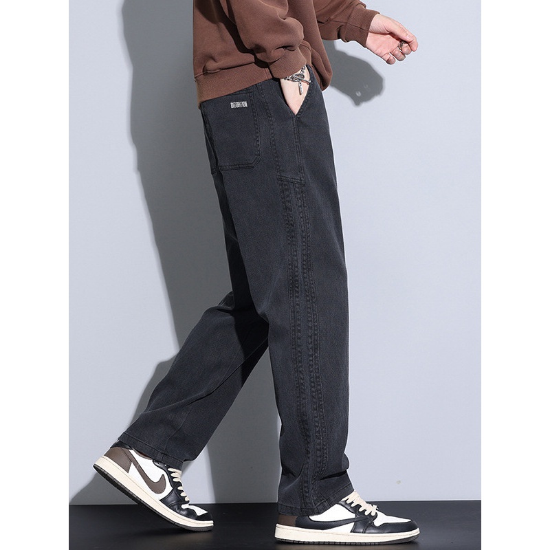 秋季新款大码裤子男休闲裤高级感莱赛尔宽松质感时尚松紧腰直筒裤