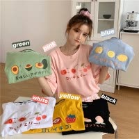 水果印花over size韩国女装宽松短袖T恤女休闲上衣女