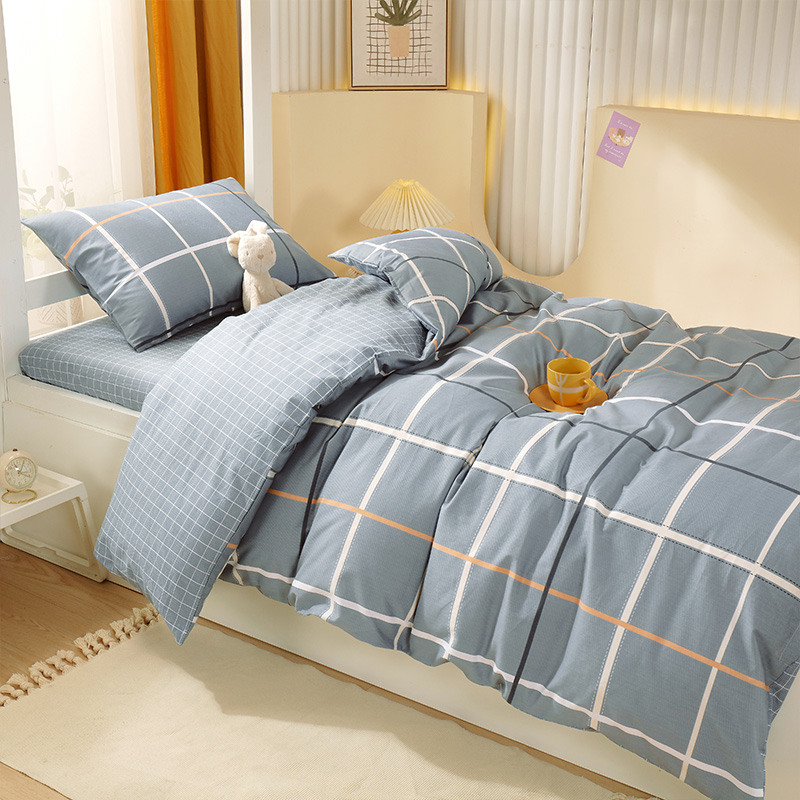 全棉床品三件套格子被套床单小单枕套 0.9m床/1.0m床 套