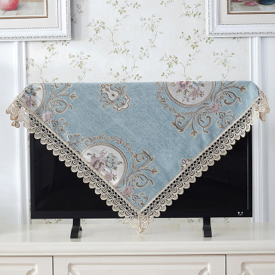 欧式电视机盖布蕾丝防尘罩套布电视帘液晶帘挂式5 语晨小花边-蓝色 140*140cm(65-75寸电视机可用)方桌也可用