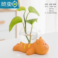 敬平创意绿萝水培花盆器皿透明玻璃插花花瓶水养植物客厅可爱装饰摆件 YC-萌虎 中等
