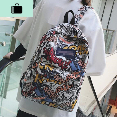 韩版潮原宿风爆炸英文字母涂鸦男女中高学生帆布书包旅行双肩背包NEW LAKE女手包