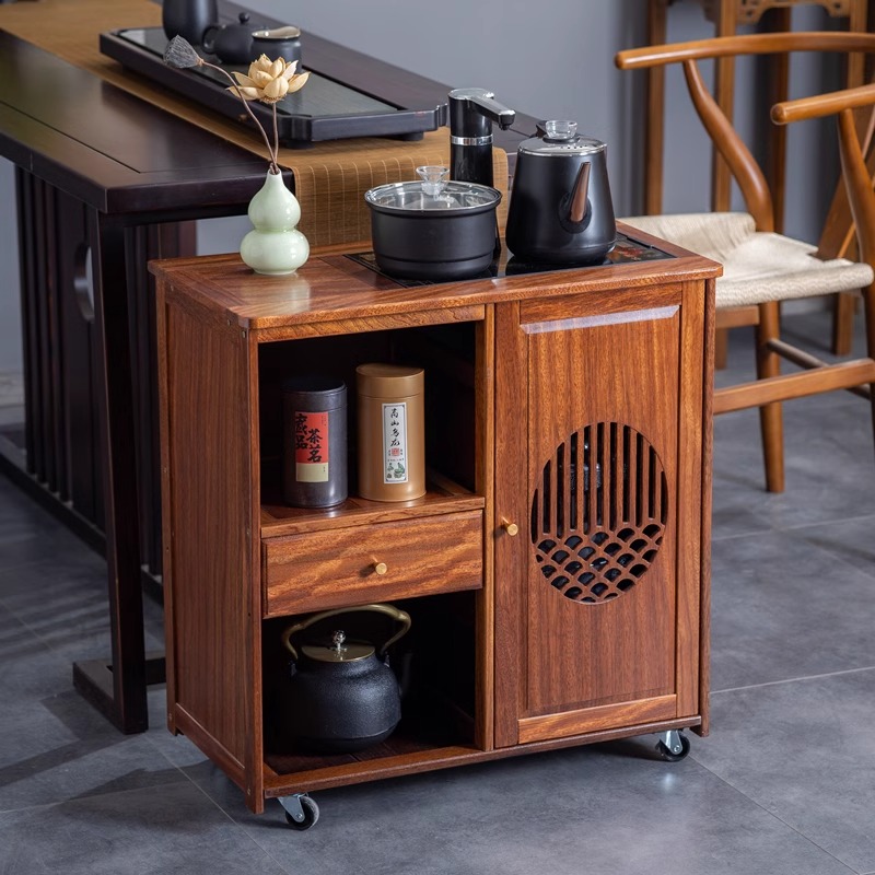 实木移动茶水柜茶桌边柜泡茶台 [黑金檀木]单抽茶水柜+防烫全自动电器