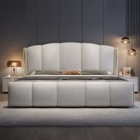 意式真皮床轻奢现代简约双人床主卧室满铺榫卯实木储物床软包婚床