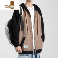 YANXU2023新款夹克男美式连帽时尚卫衣宽松休闲双色拼接外套