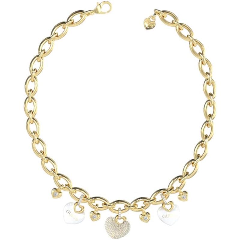 盖尔斯(GUESS)闪耀爱心 enamel 镶钻项链女款时尚潮搭不锈钢材质 英寸