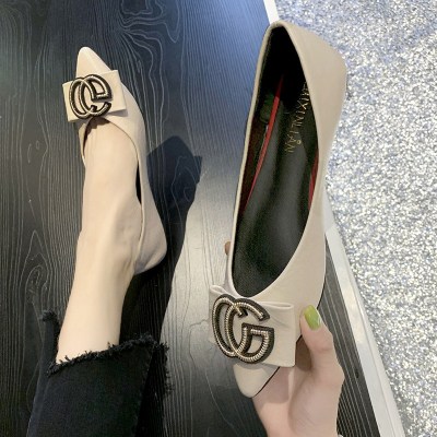 述雅浅口尖头平底单鞋女2021夏款网红韩版时尚百搭淑女仙女风温柔瓢鞋