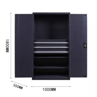 迅迈 [黑色]内三抽工具柜+背网 重型工具柜 加厚移动收纳工具车 汽修工厂车间铁皮五金工具柜子推车