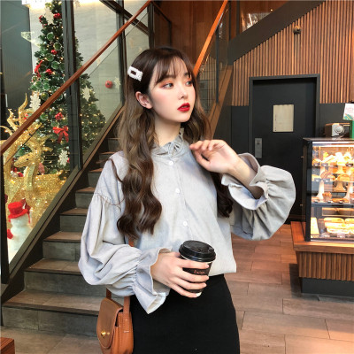 广赫早春季小众打底衬衫内搭女灯笼袖设计感法式上衣长袖白色叠穿衬衣衬衫