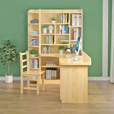 欧若凡转角书桌书架组合家用实木书柜一体桌卧室简约写字电脑桌