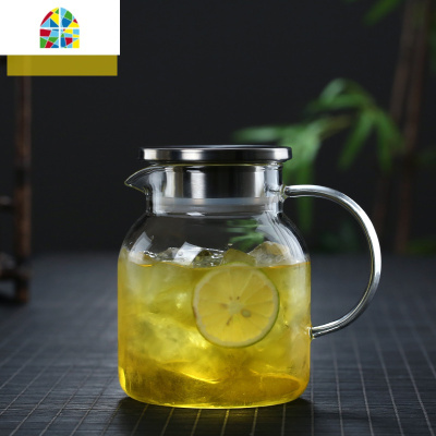 夏季玻璃水壶耐热冷水壶家用冷水壶可高温凉水杯大容量凉白开套装 FENGHOU 壶1.5平光款钢盖2直把杯托盘凉水壶