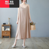 YIBUSHENG小菲家~季2023宽松大码无袖内搭连衣裙女中长款过膝吊带裙子潮