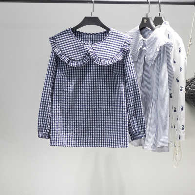 恋名媛原创女装早初春韩版小衫宽松格子上衣长袖百搭娃娃衫衬衫女大码大码女装