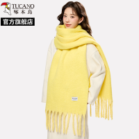 啄木鸟2025新款黄色围巾女秋冬季加长加厚韩版高级感纯色保暖围脖
